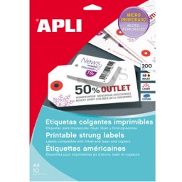 Etiqueta colgante imprimible 2 caras 36x53mm. 10HJ Din A-4 (250U) Apli 10234