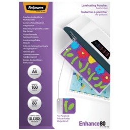 Pack 100 Fundas Plastificar 80 micras Taladradas 228x303mm