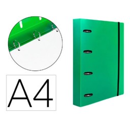 Carpeta con recambio 4 anillas 25 A4 verde translúcido Liderpapel 160028