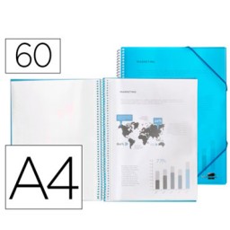 Carpeta 60 fundas espiral A4 azul Liderpapel 54428