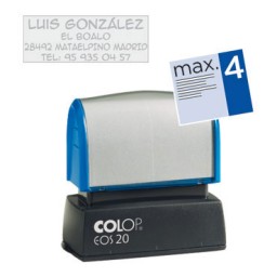 Sello EOS 20 azul. 4 lineas personalizables. 14 x 38 mm. Colop &AZEOS20